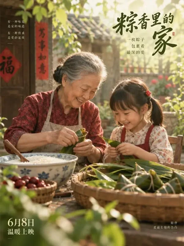 短剧《十里稻香》海报：夕阳下祖孙俩走过稻香弥漫的金色田野