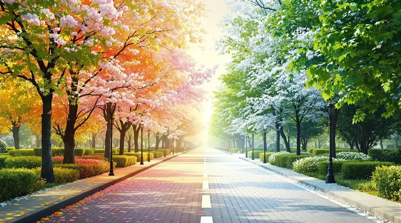 短剧《四季信笺》宽幅剧照：一镜四季交融的诗意风景