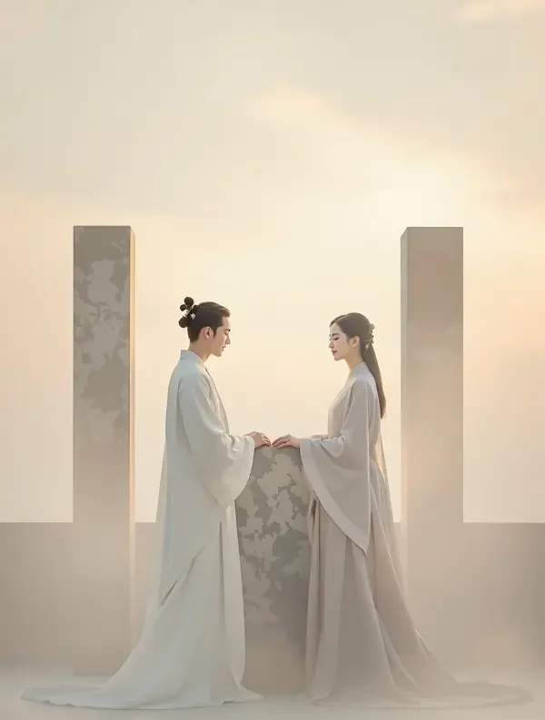 短剧《稻浪与晚风》海报：晚风中的稻浪与两道剪影